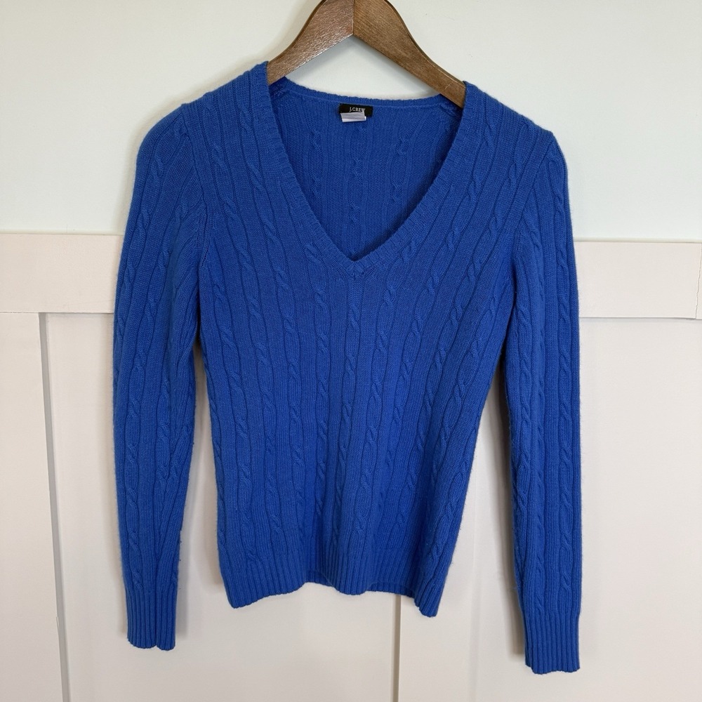 J Crew Sweater Woman's SM Blue Angora Fisherman Cable Knit Wool Cashmere Y2k Vtg